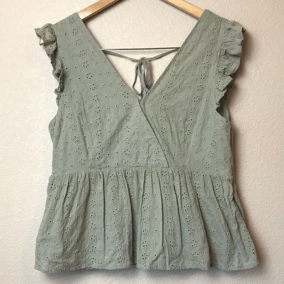 Wishlist apparel | Faded Green Eyelet Peplum Top - Picture 3 of 12